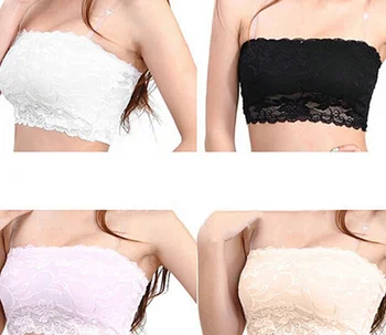

Floral Worsted Women's Lace Casual Crop Boob Tube Top Bandeau Bra Strapless Seamless Nude #734
