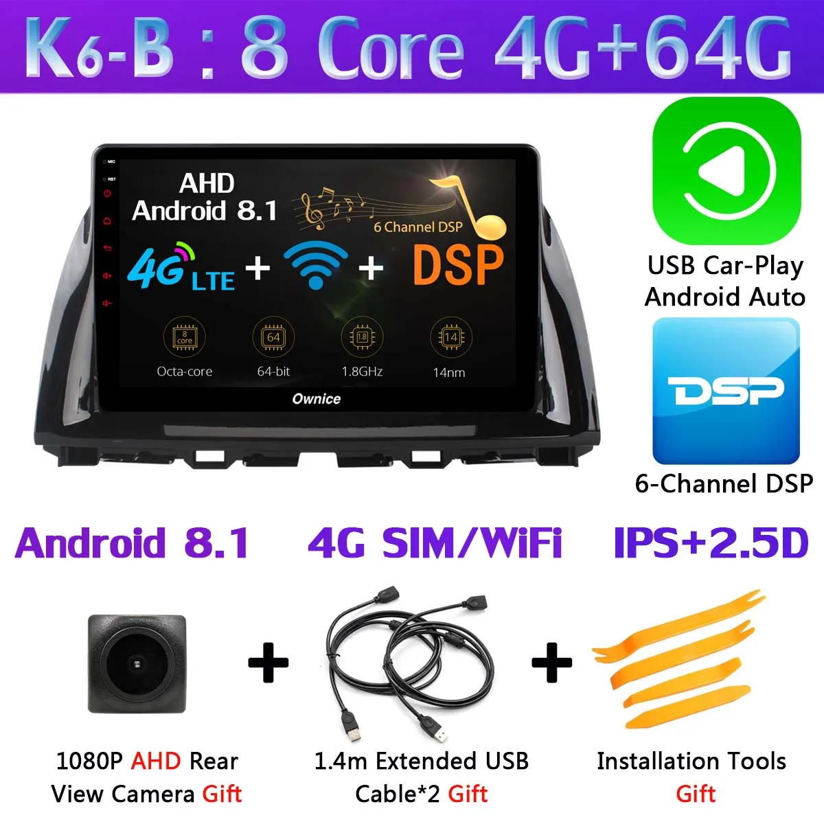 K6-B-CarPlay 360 ° панорамный Android 9,0 4G+ 64G gps навигация Радио CarPlay SPDIF DSP Автомобильный мультимедийный плеер для Mazda CX-5 CX5 CX 5 2012 - Цвет: K6-B-CarPlay