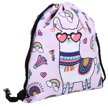 

1pc 3D Cartoon Alpaca Drawstring Bag Storage Bag Printed Drawstring School Bag
