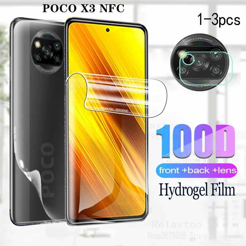 Película de hidrogel para XIAOMI POCO X3, Protector de pantalla NFC para pocophone x3 x 3, película trasera para cámara pocox3, película protectora de teléfono