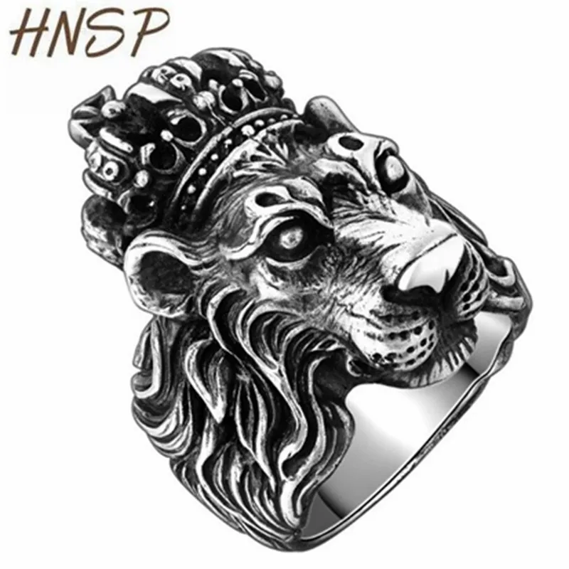 

HNSP Punk Lion Ring For Men Animal stainless steel jewelry Male Rings Biker Anel 7-14 US BIg Size