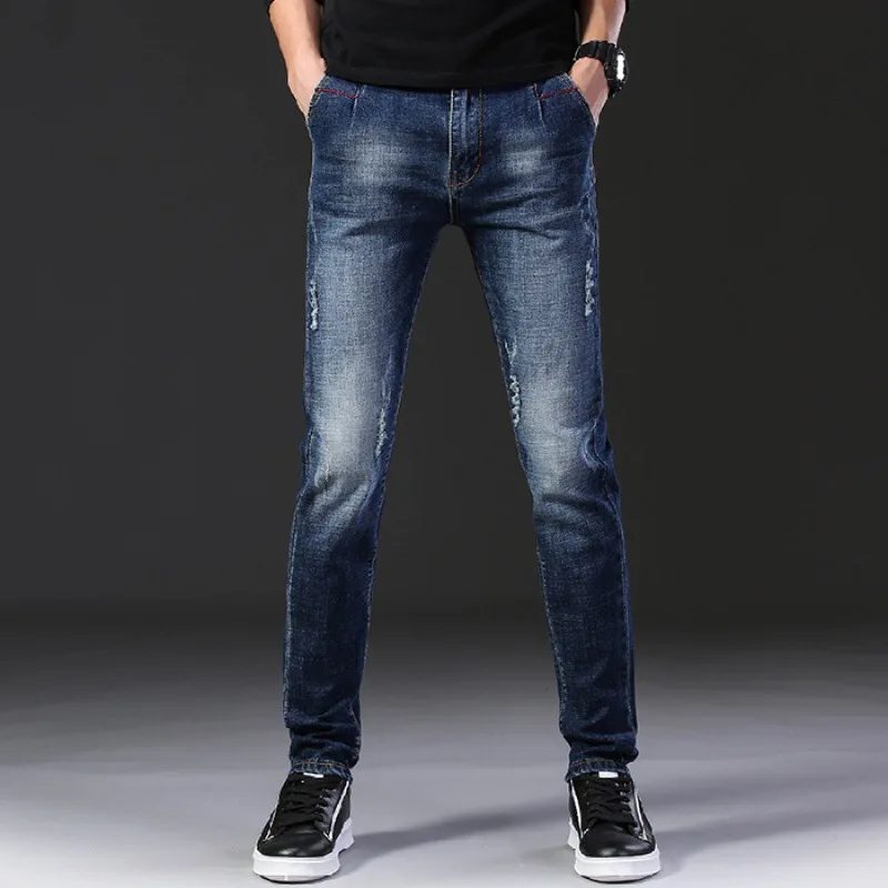 

Jeans Men's with Holes Elasticity Skinny Pants