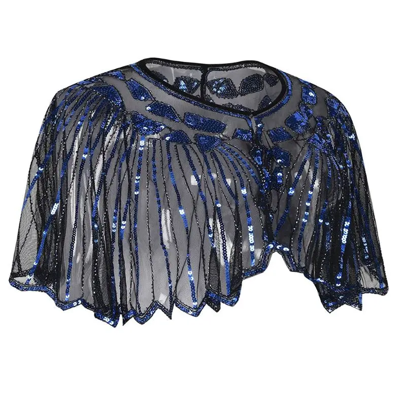 Женская Европейская шаль в винтажном стиле 1920 s, блестящее полупрозрачное с бусинками в полоску, роскошная накидка для танцев, болеро