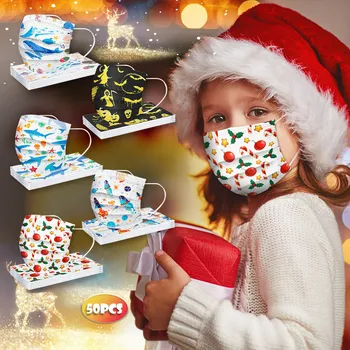 

50pcs Cartoon Print Mask Children's Masks 3 Layer Disposable Elastic Mouth Soft Breathable Cute Hygiene Child Kids Face Mask