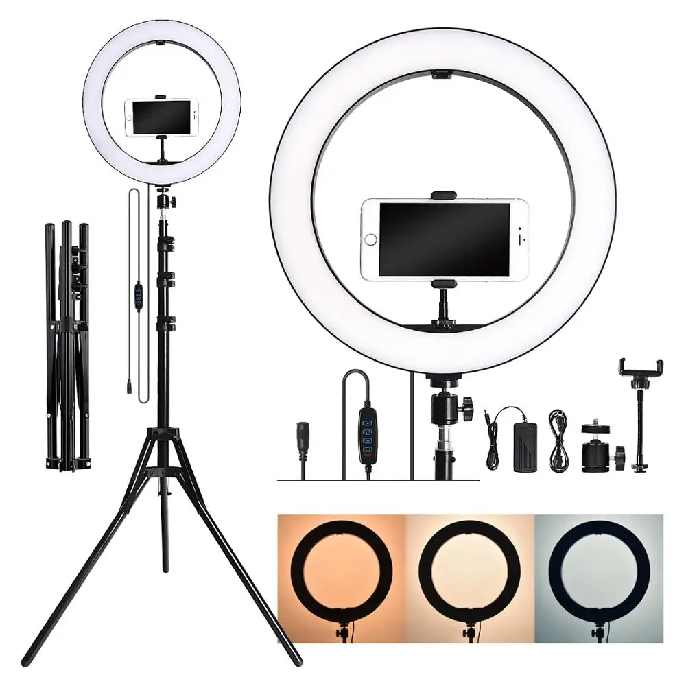  FOSOTO 14 inch Led Ring Light 2900K-5600K Dimmable lighting Self-timer fine makeup live broadcast P - 4000265266146