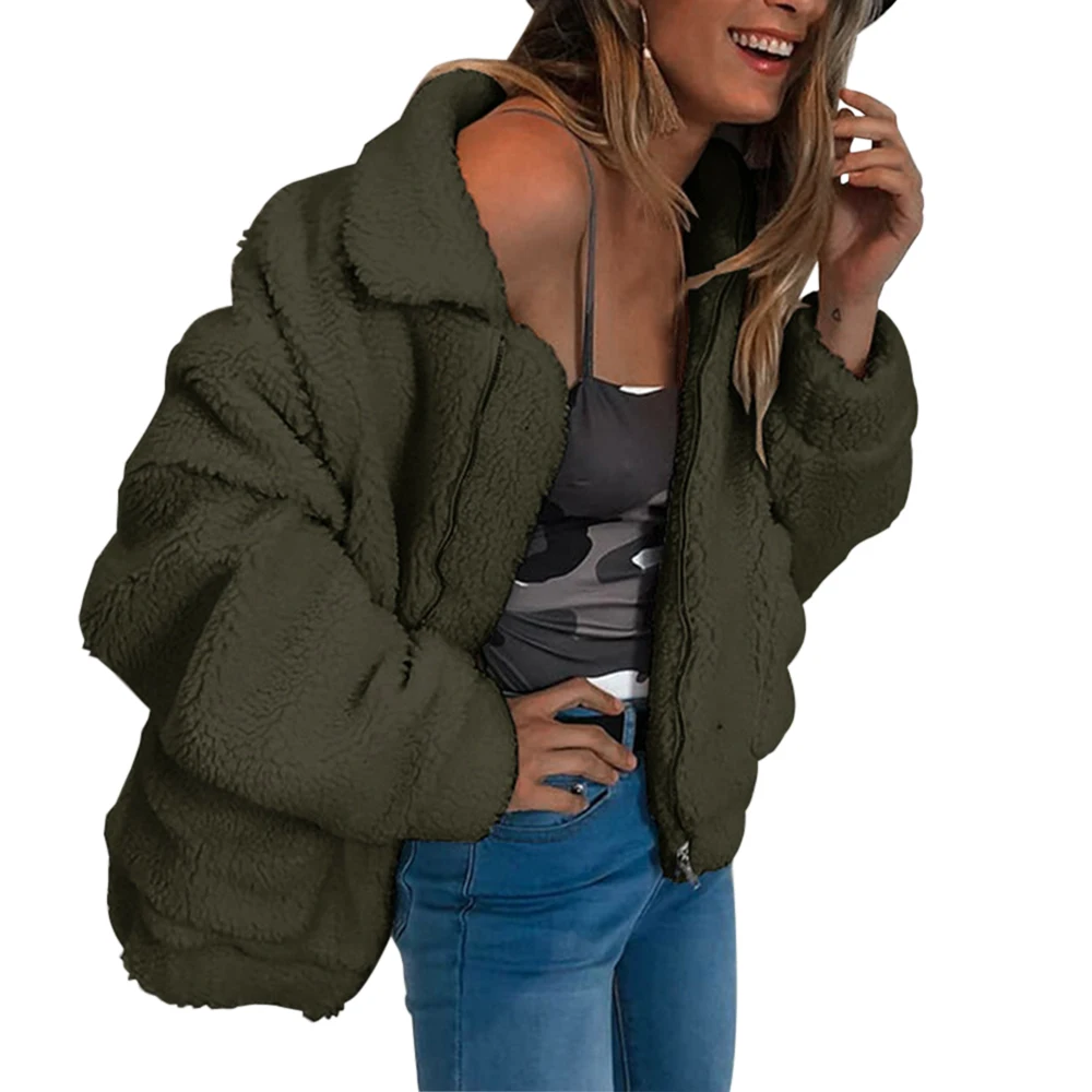 CALOFE Лидер продаж женское пальто из искусственного меха осень зима теплая мягкая куртка на молнии женское плюшевое пальто с карманами Повседневная плюшевая верхняя одежда - Color: green