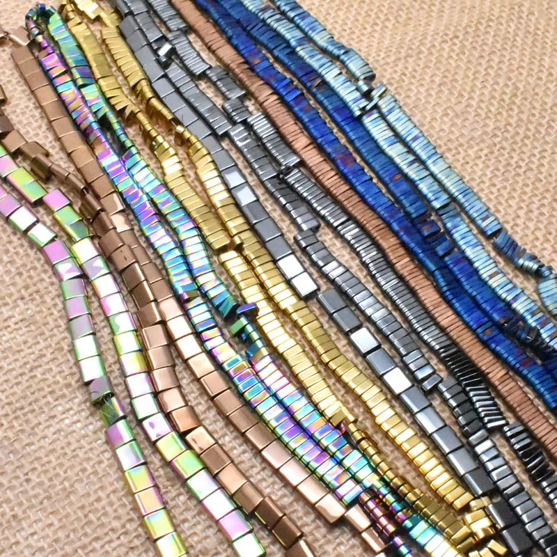 

6mm Natural Stone Beads Two Holes Hematite Beads Square Loose Spacer Beads For Jewelry Making DIY Handmade Design Bracelets