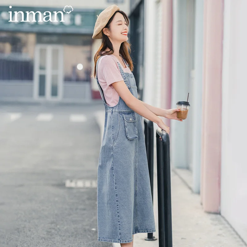 

INMAN 2020 Spring New Arrival Literary Age-reducing Pure Cotton Adjustable Shoulder Girdle Suspender Dress