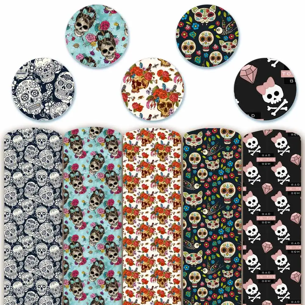 Halloween Synthetic Leather Cute Skull Printed Fabric Eco Leather Bows halloween-synthetic-leather-cute-skull-printed-fabric-eco-leather-bows