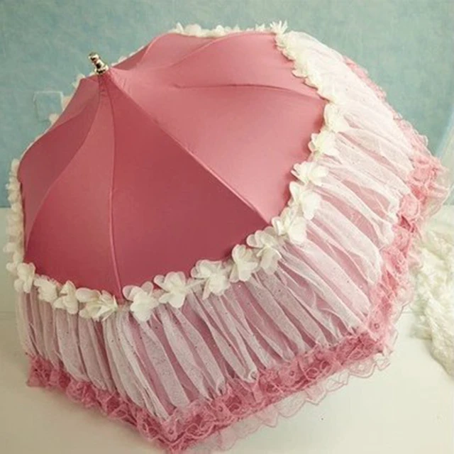 Három Összecsukható Divatos Csipke Up Parasol Double Layer Woman Kiváló Minőségű Uv Protection Wind Boof Travel 8 Bords Nyári Napsósító