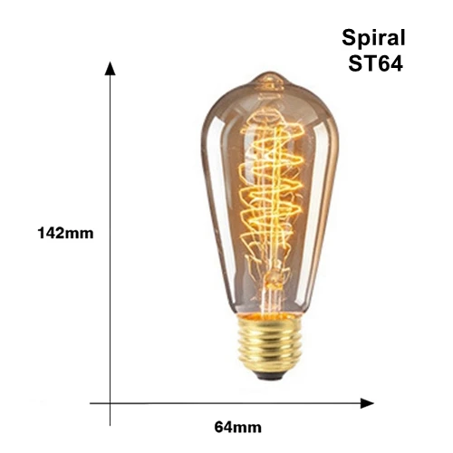 ST64 Spiral Винтаж Edison светильник лампочка E27 220v 40w Ретро Эдисон лампы ST64 T45 T100 T185 G80 G95 A19 нити накаливания светильник - Цвет: ST64 Spiral