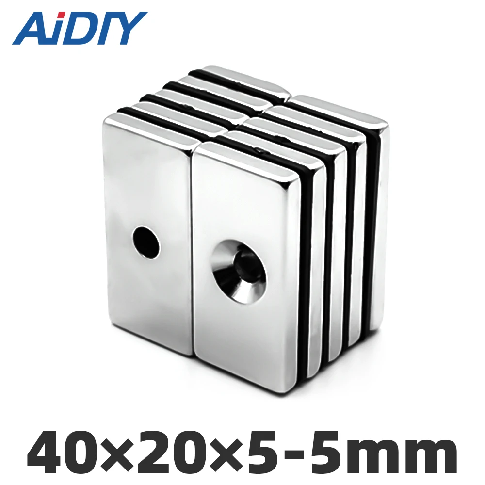 

AIDIY 2/5/lot Pcs 40 x 20 x 5mm Hole 5mm Block Neodymium Magnet Rectangular Rare Earth Magnetic Magnets Quader 40 * 20 * 5 - 5mm