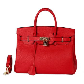 

Tote Bag Big Platinum Leather Female First Layer Cowhide Fashion Lychee Pattern Platinum Ladies Handbag Shoulder