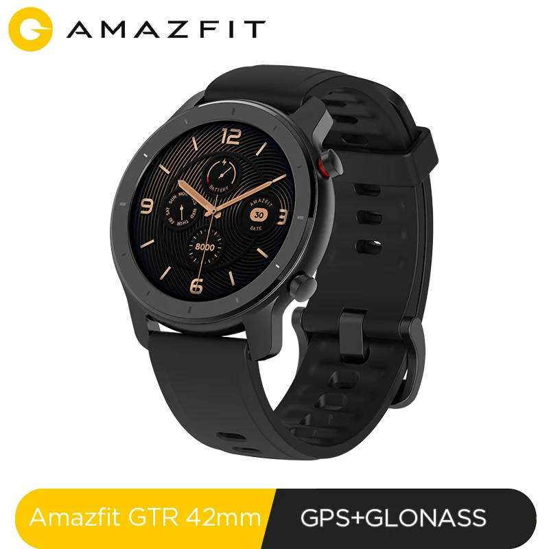 Глобальная версия, Новые смарт-часы Amazfit GTR 42 мм, 5ATM, умные часы, 12 дней, батарея, управление музыкой, для Xiaomi, Android, IOS - Цвет: Starry Black