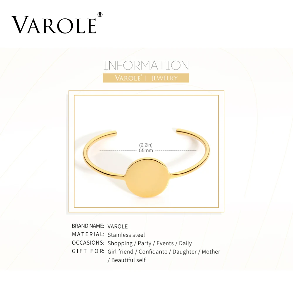 VAROLE, модный простой круглый Браслет-манжета, золотой цвет, браслет из нержавеющей стали, браслеты для девочек, Браслеты Pulseiras