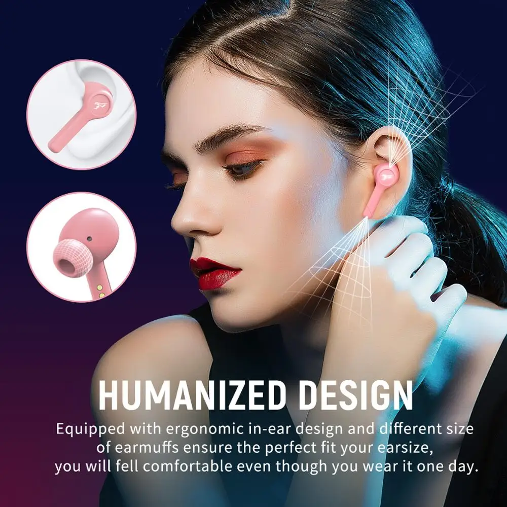 SOMIC Mini Earphone With Charging Case TWS Earbuds True Wireless Bluetooth 5.0 Sports Game Stereophon In-Ear Earphone GX501 Pink