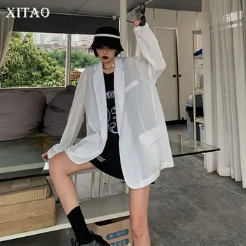 

XITAO Tide Plus Size Black White Blazer Women Clothes 2020 Summer New Fashion Loose Pocket Notches Casual Coat Top DZL1342