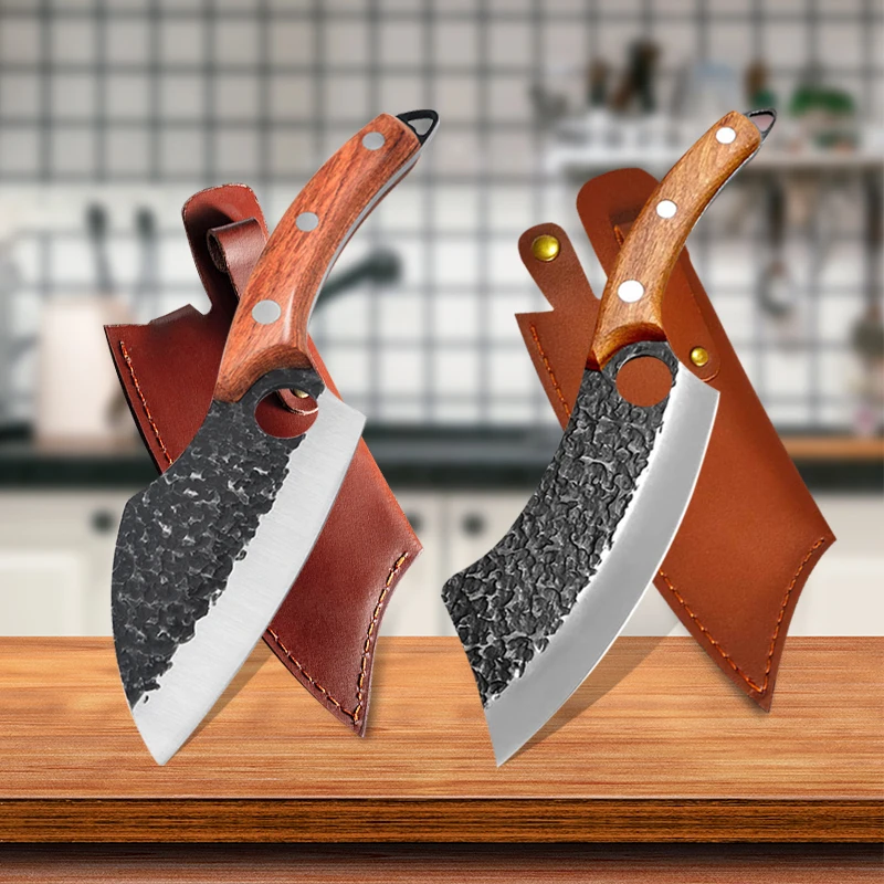 3PCS Butcher Knife Set, Hand Forged Serbian Chef Knife & Meat Cleaver Knife  & Viking Knives, Meat Cutting Kitchen Knife Set for Home, Outdoor Cooking