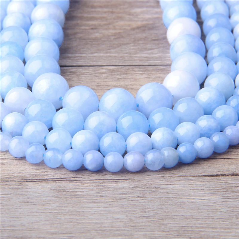

4 6 8 10mm Natural Gem stone Blue Angelite Stone Round Beads For Jewelry Making for DIY Spacer Bead Bracelet Necklace 15 Inches