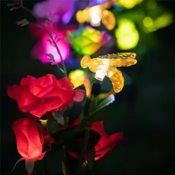 

Solar Powered 4LED Artificial Rose and Bee Lawn Lamp Simulation Flower Landscape Garden Solar Light Lantern Decortion Spotlight