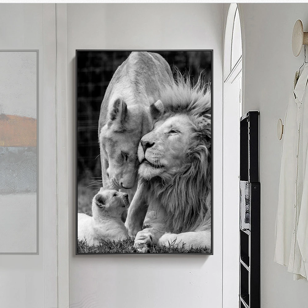African-Lions-Family-Black-And-White-Canvas-Art-Posters-And-Prints-Animals-Canvas-Paintings-On-the (1)