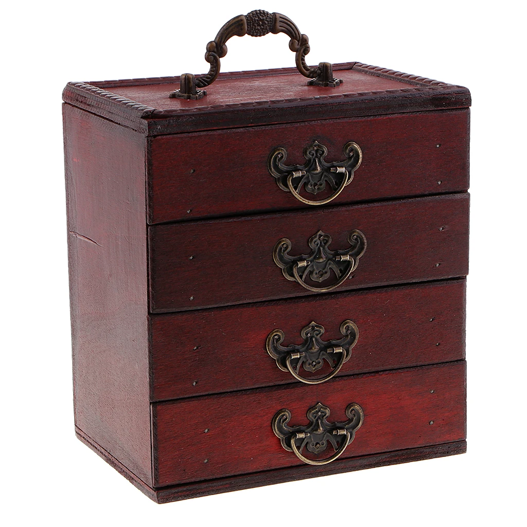 Деревянный ящик с портативной ручкой для украшения дома, ящик для хранения ювелирных изделий