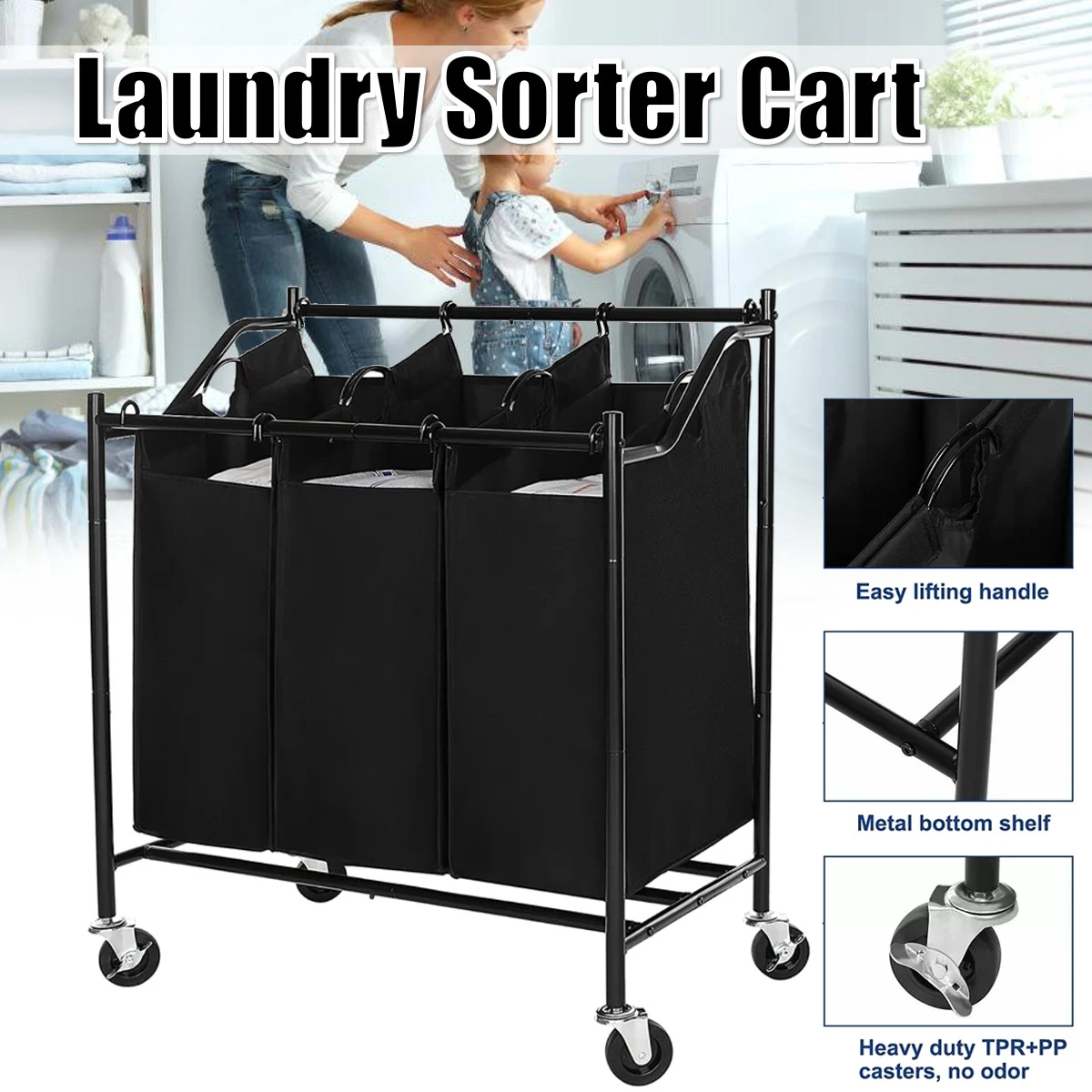 Rolling Laundry Basket Organizer 3 Grid Large Laundry Hamper Bin Waterproof Laundry Bags For Dirty Clothes Storage Box On Wheels Laundry Baskets Aliexpress