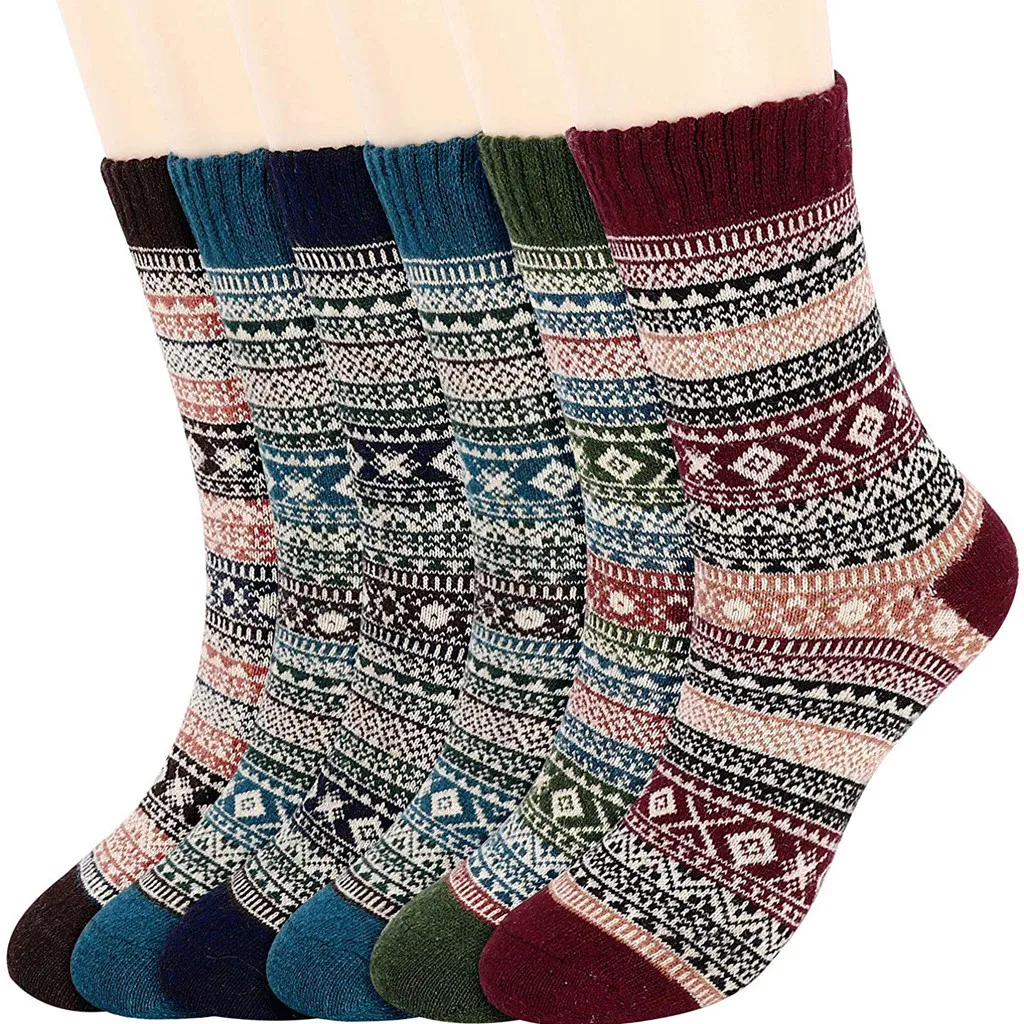 Зимние забавные носки унисекс; 6 пар зимних носков в стиле Вента; теплые плотные носки в горошек; W1128