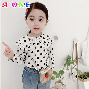

Spring Autumn girls tops baby shirts blouse fashion dot full sleeve cute Vacation dot white clothes for kids 3 to 8 years