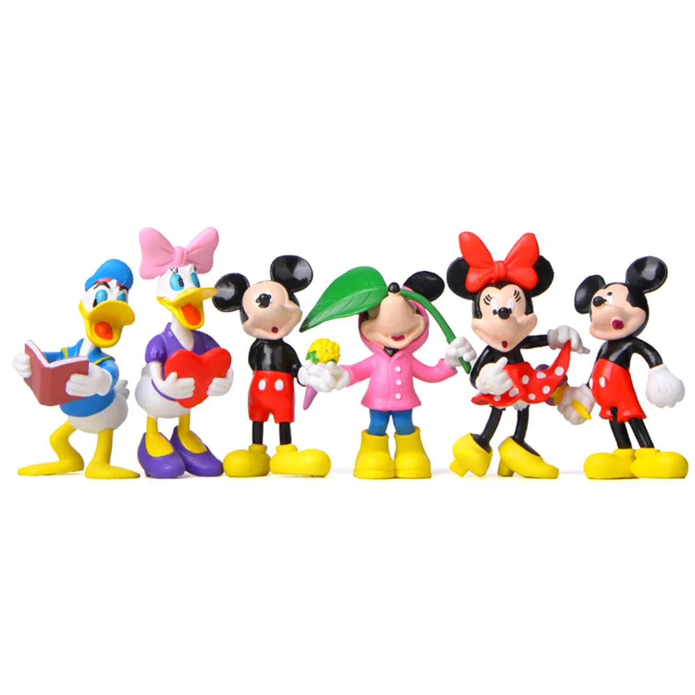 6 шт./лот Зеленый лист Микки и Минни фигурки пластиковые ПВХ Куклы для маленьких