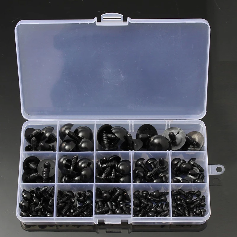 154pcs 6-24mm Black Plastic Safety Eyes Washers Teddy Bear Doll Animal Crafts