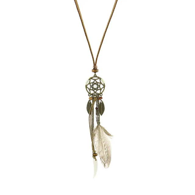 Exknl Women Bohemian Ethnic Long Chain Feather Dreamcatcher Skeleton Tassel Pendant Necklace Choker Boho Jewelry Accessories 0244