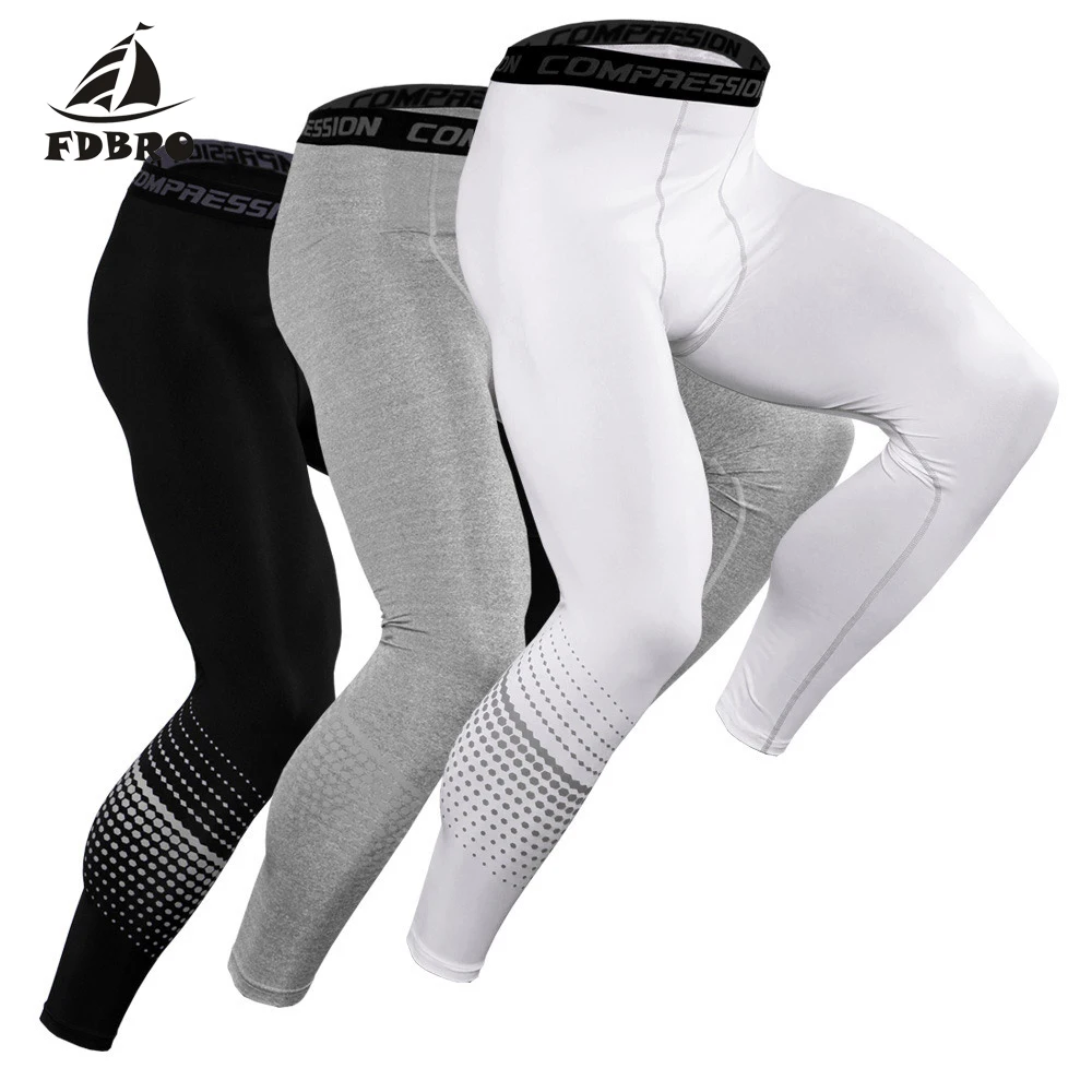 

FDBRO New Sports Legging Running Tights Compression Pants Men Quick Dry Fitness Elastic Sportswear Gym Jogging Trousers Male