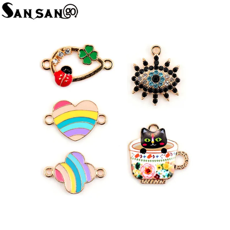 

10pcs/lot Colorful Cat Heart Eye Enamel Charms Connector Pendant DIY Necklace Bracelet For Jewelry Making Accessories