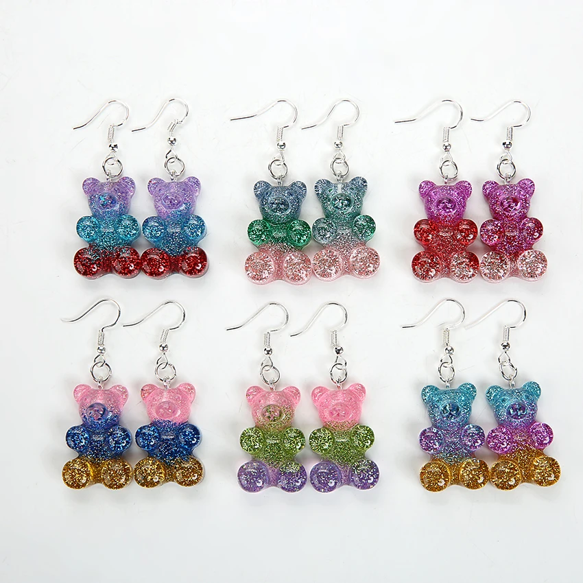 1 Paio Di Orecchini Pendenti In Resina Con Glitter Colorati Orsetti Gommosi Per Le Donne Regalo Di Compleanno Per Ragazza