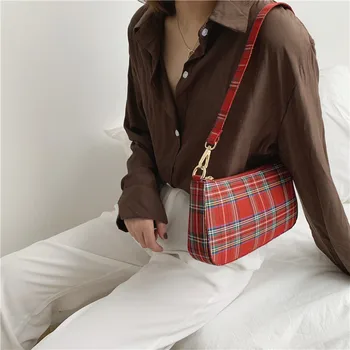 

WOMEN'S Bag Bag 2019 New Style Network Red Plaid Canvas Bag Literature and Art Retro Cross-body Shoulder Bag Fashion Armpit Bag