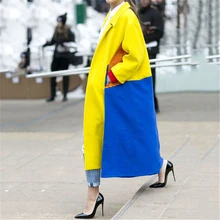 Пальто женское Длинное шерстяное пальто, осенне-зимняя длинная куртка для женщин, модная куртка с отворотом, однотонная ветрозащитная Женская куртка