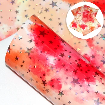 

David accessories 20*34cm Tie Dye Star Smooth Synthetic leather Faux Leather Sheets in Crafts DIY Handmade Materials,1Yc11063