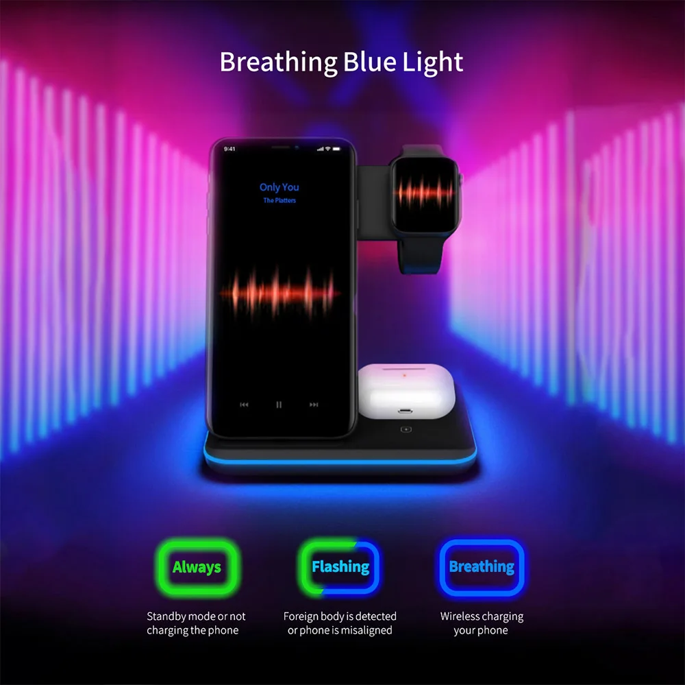 3 In 1 15W Qi Wireless Charger Stand For iPhone 12 11 X XS XR 8 Fast Charging Dock Station for Apple Watch 6 5 4 3 2 Airpods Pro