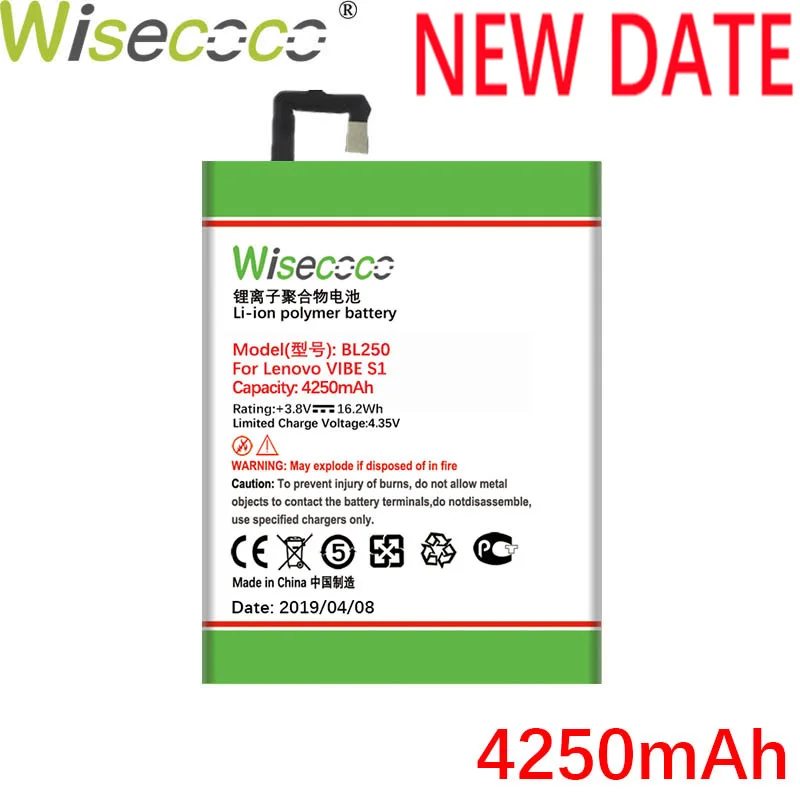 

WISECOCO 4250mAh BL250 Battery For Lenovo VIBE S1 S1c50 S1a40 CellPhone In Stock Latest Production New Battery+Tracking Number