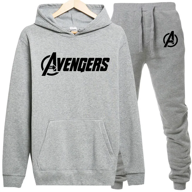 Promotion new the film The Avengers Letter printing men hoodies sweatpants warm fleece suit mens pullover brand mens hoodie set male2019