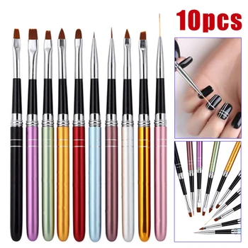 

Aluminum Handle 10Pcs/set Acrylic Nail Art Dotting Pen UV Builder Acrylic Gel Painting Polish Dotting Brush Manicure Set Tool