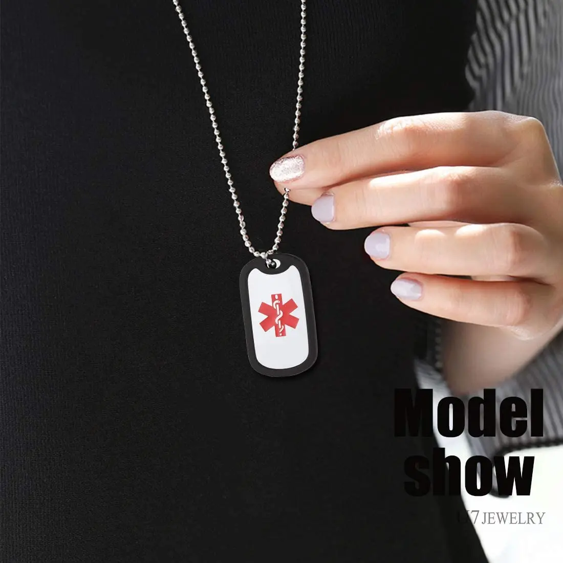 U7 Customized Medical Alert Jewelry Men Women Enamel Personalized Message Engraved Medic Condition Tags Pendant