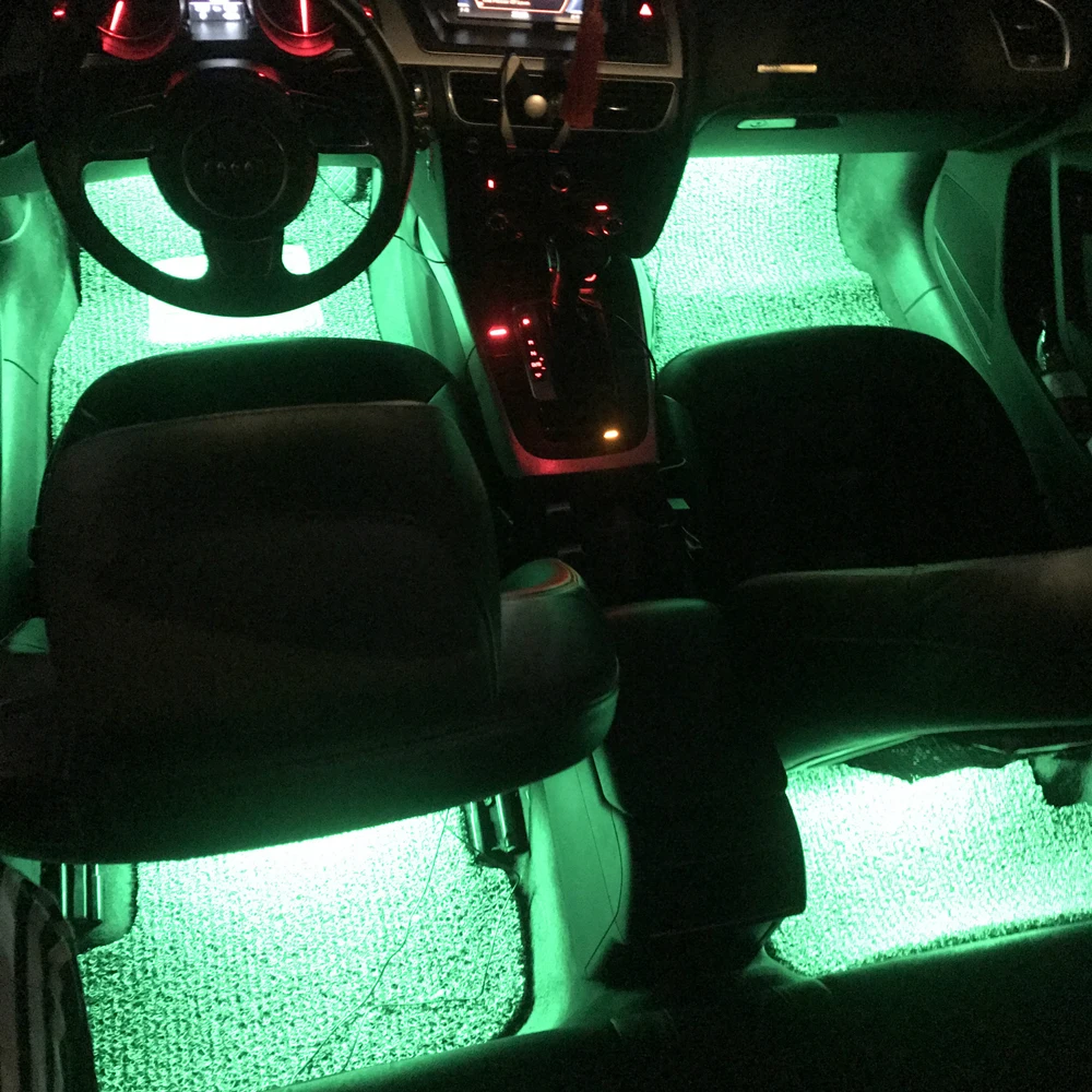 12 В ПВХ резиновые полосы света авто внутренний RGB 5050SMD светодиодный комплект полосы света управление музыкой красочные украшения автомобиля световая полоса