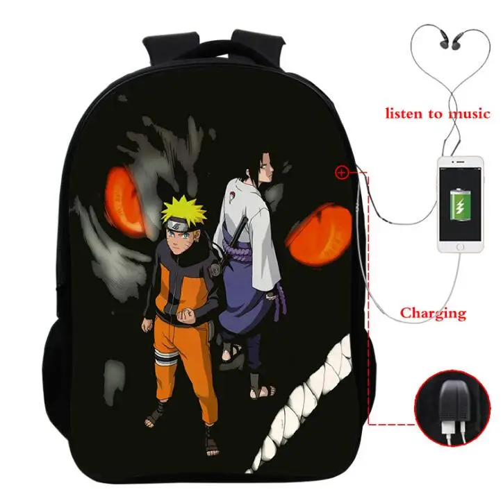Аниме Наруто Sauke Itachi многофункциональные рюкзаки для подростков мальчиков и девочек зарядка через usb разъем для наушников школьные сумки Дорожная сумка