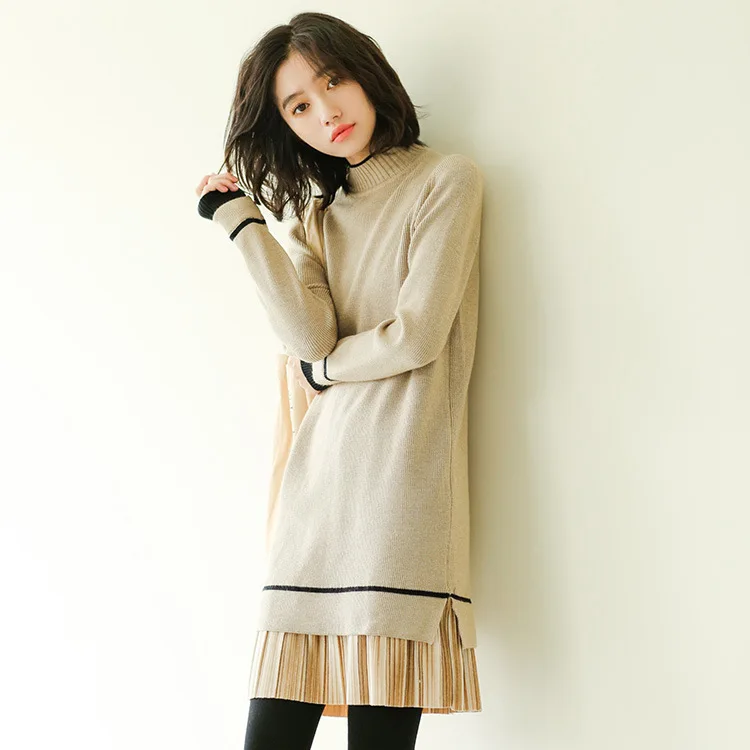 

202o Spring And Autumn Mid-length Joint Flounced Sweater Dress