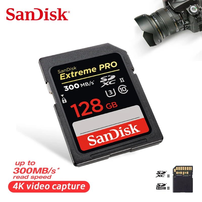 

SanDisk Original 64G SD Card Memory Card 32GB UHS-II Flash Card 128GB High Speed read Up To Max 300MB/s Class10 for SLR Camera