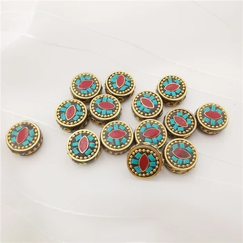 

6pcs Tibetan Charms Beads Buddha Eye Antique Gold Retro Brass Red GreenTribal Boho Loose Original Beads DIY Wholesale Lots Bulk