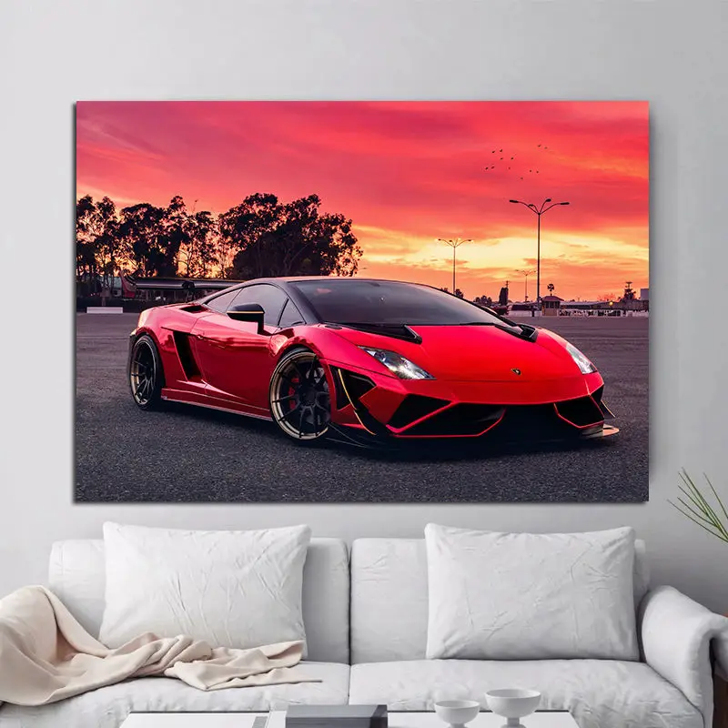 Supercars Wall Art Canvas Painting Gallardo Red Sunset Racing Cars Posters and Prints Pictures for Living Room Decor Unframed Supercars Wall Art Canvas Painting Gallardo Red Sunset Racing Cars Posters and Prints Pictures for Living Room Decor Unframed