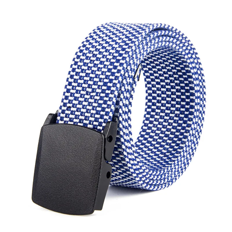 elastic belt for men Fashionable Plastic Button Leisure Student Stripe Canvas Woven Belt mens black belt